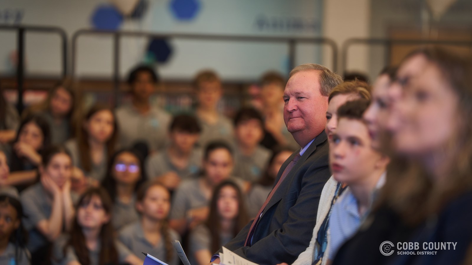 Hightower Trail Middle School community celebrates Military Flagship School recognition ceremony.