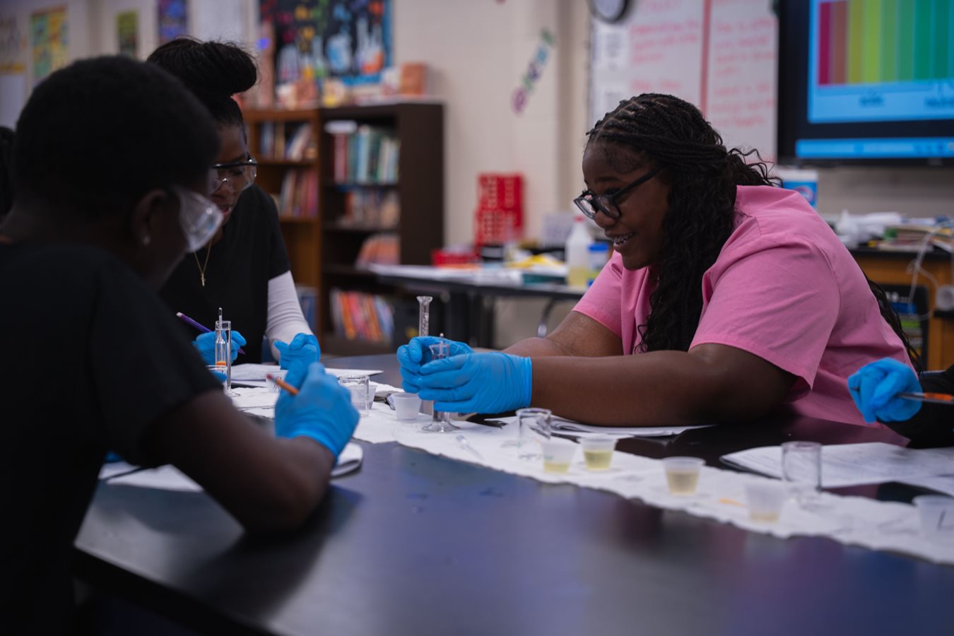 South Cobb students working together in a science lab