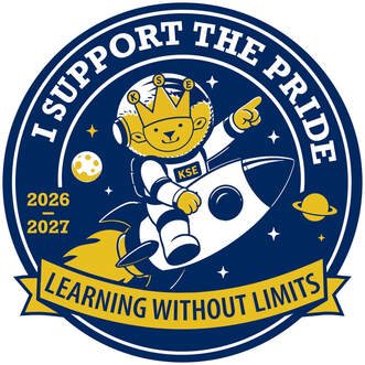 KSE 2026 2027 Logo - Springer Lion as an astronaut riding a rocket with the words I Support the Pride Learning Without Limits