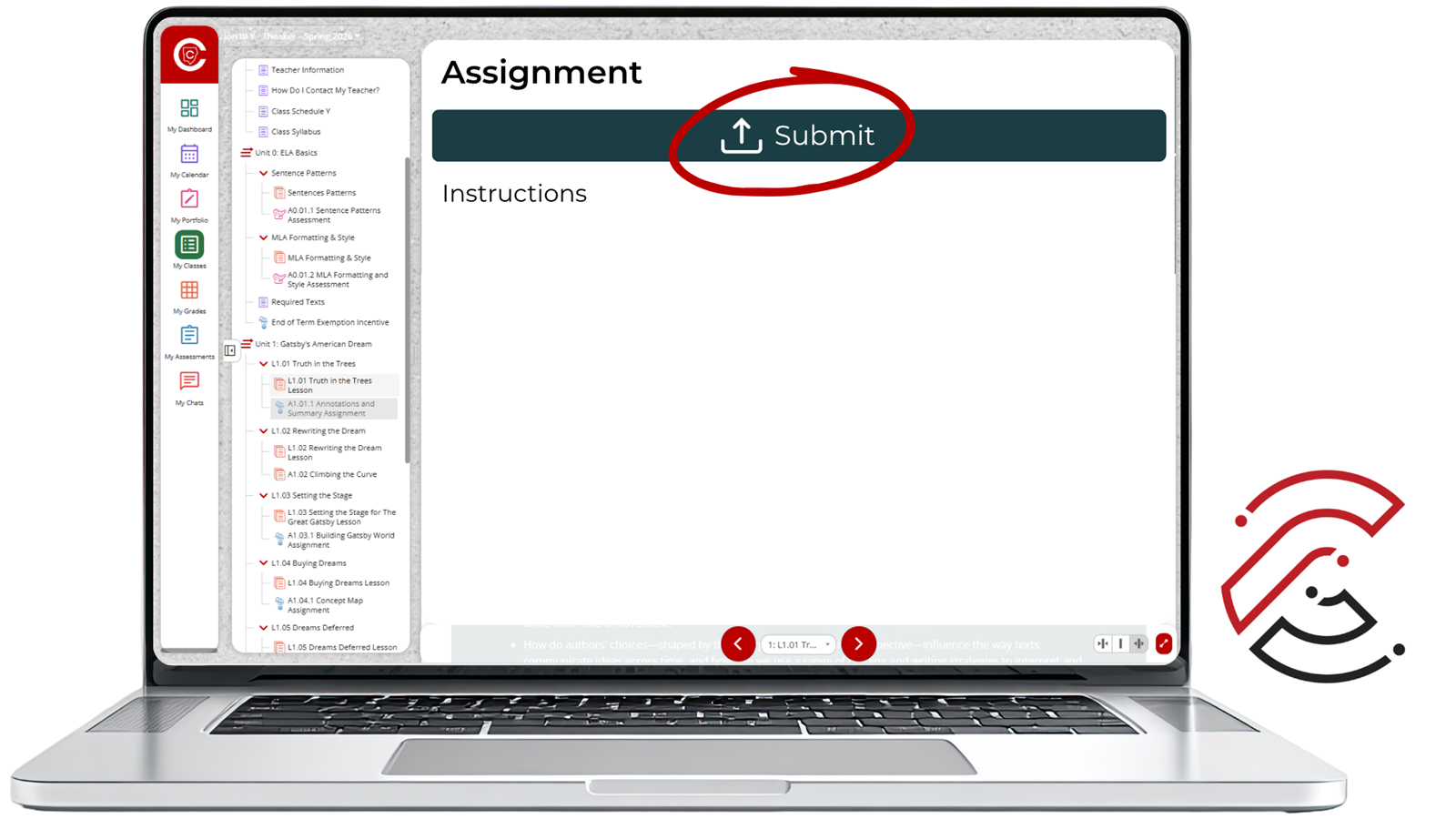 CTLS assignment page showing the Submit button near the top of the assignment.