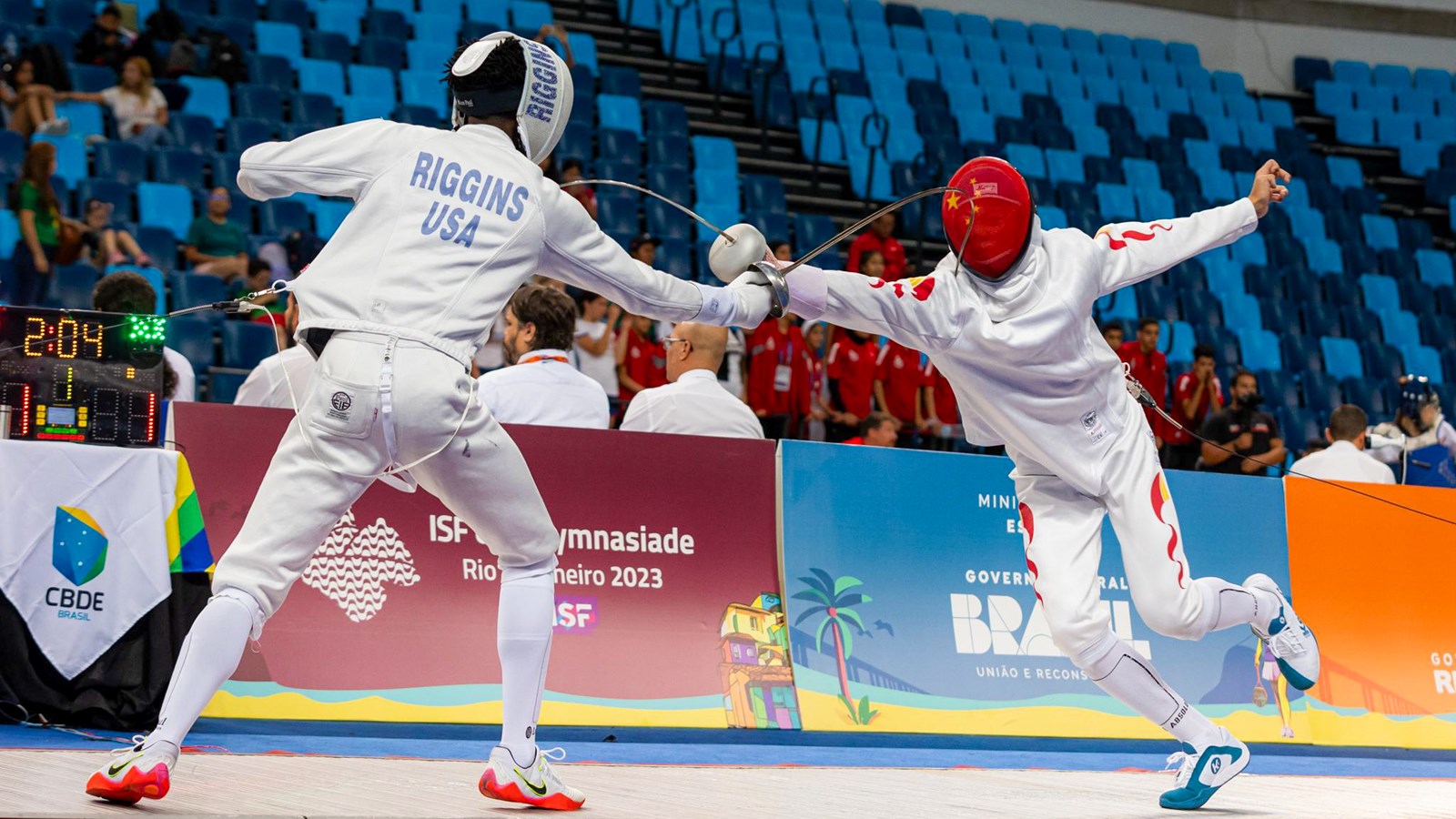 Joshua Riggins faces an international opponent