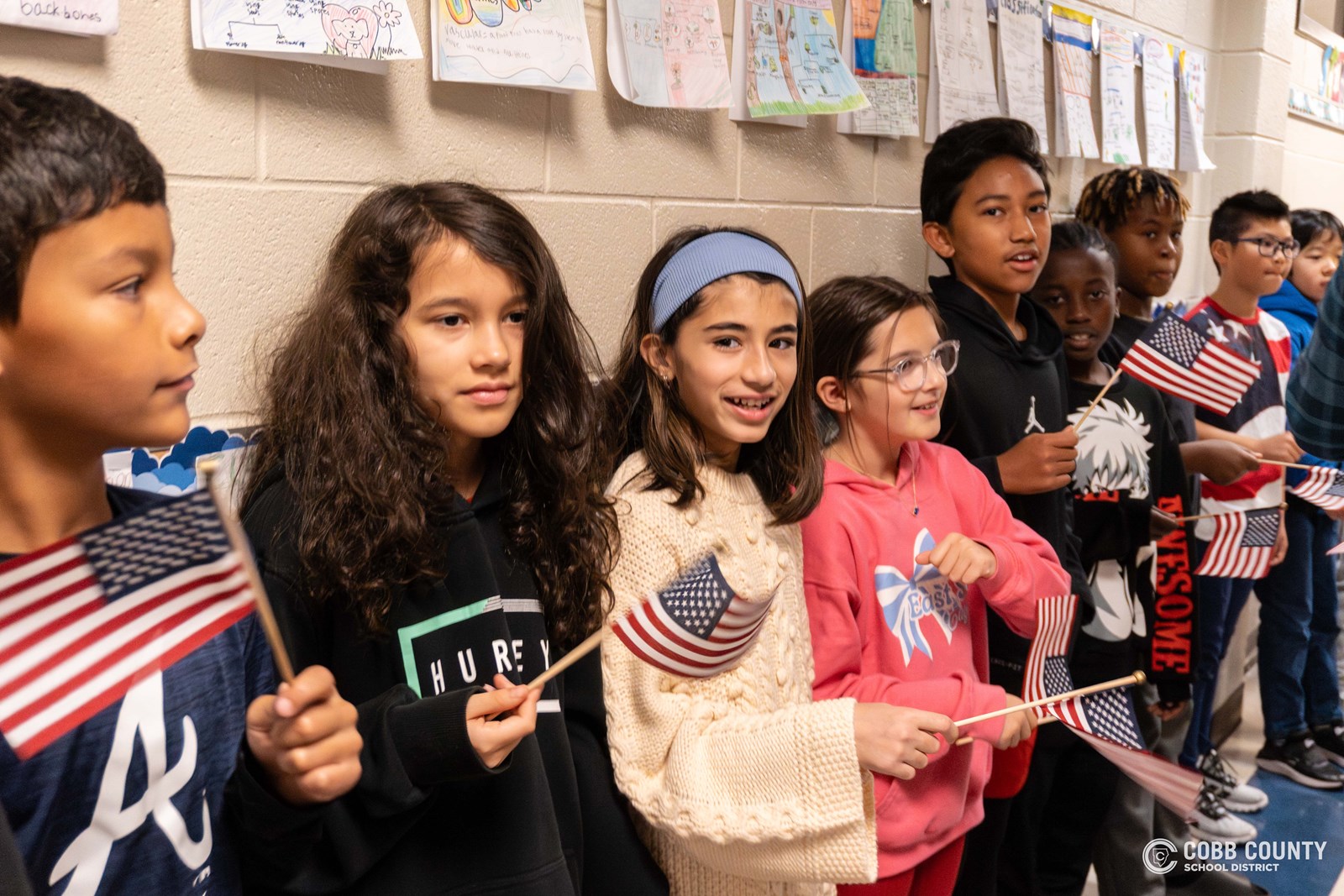 Students line the halls at East Side Elementary 