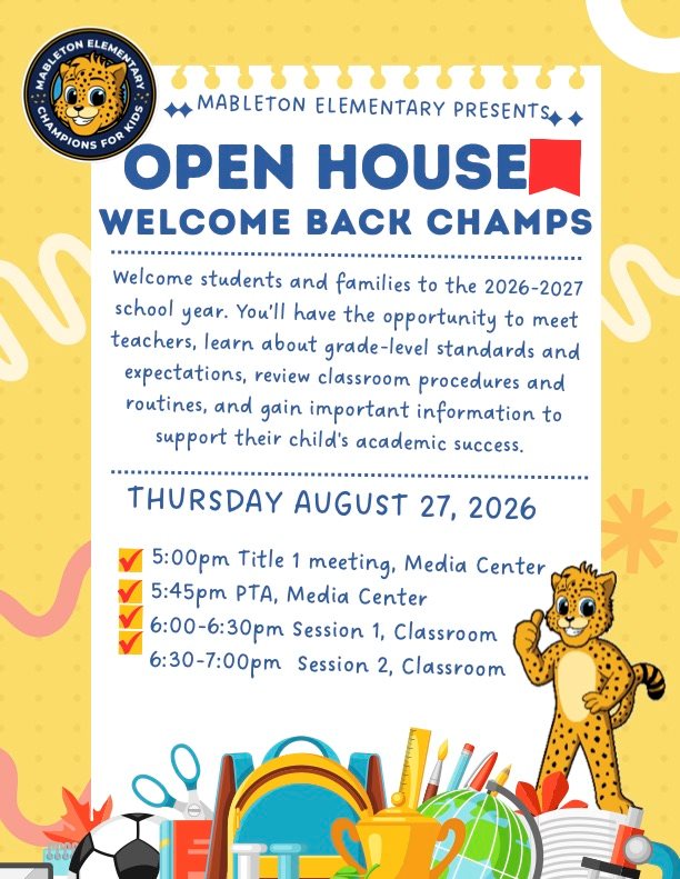 Open House, Title 1 Meeting and PTA Meeting