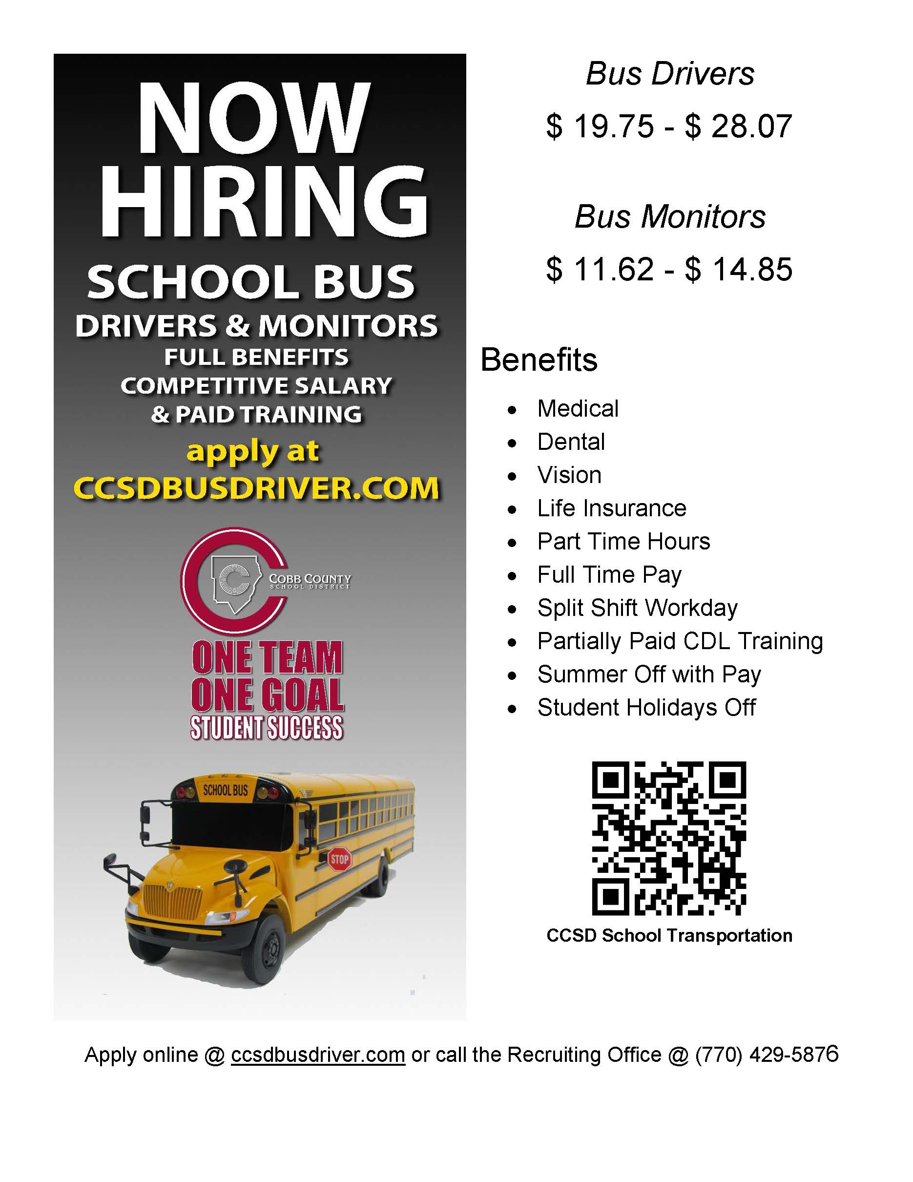 Now Hiring School Bus Drivers and Monitors