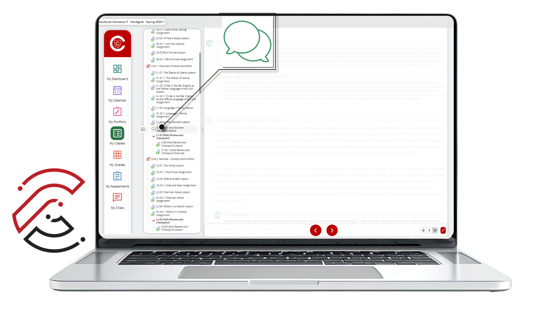 Discussion feedback screenshot showing public discussion board comments.