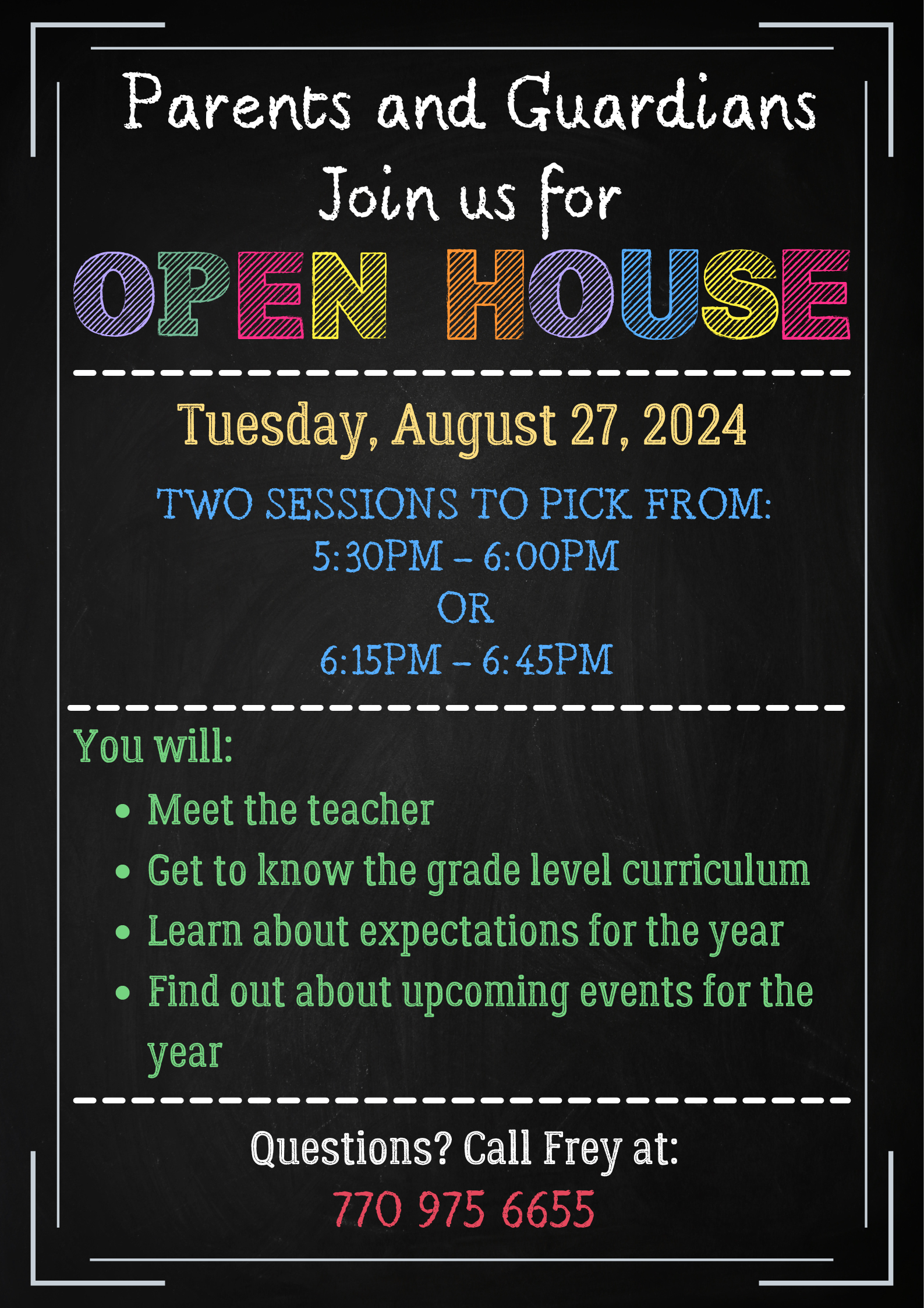 Open House Roster Open House - August 27, 2024