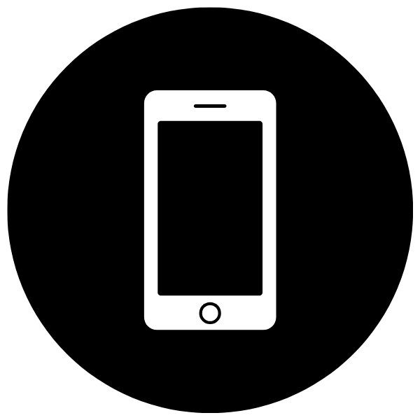 White smartphone icon on a black background.