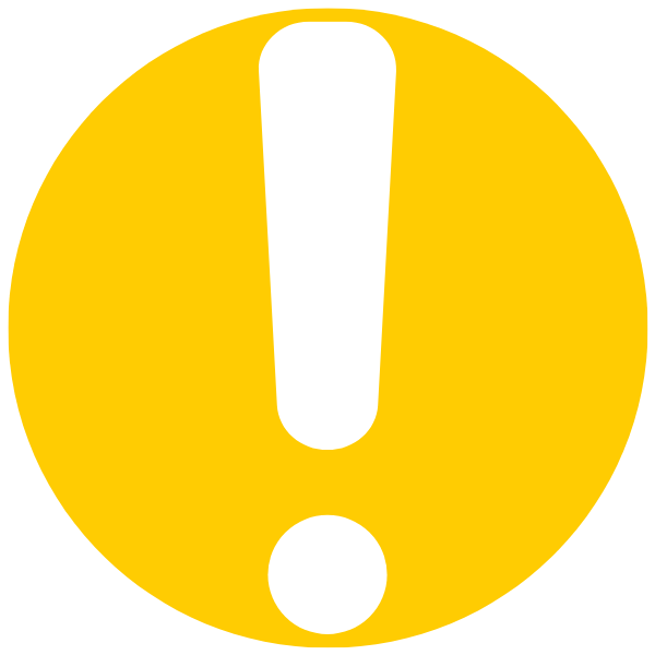 Yellow circle icon with a white exclamation mark.