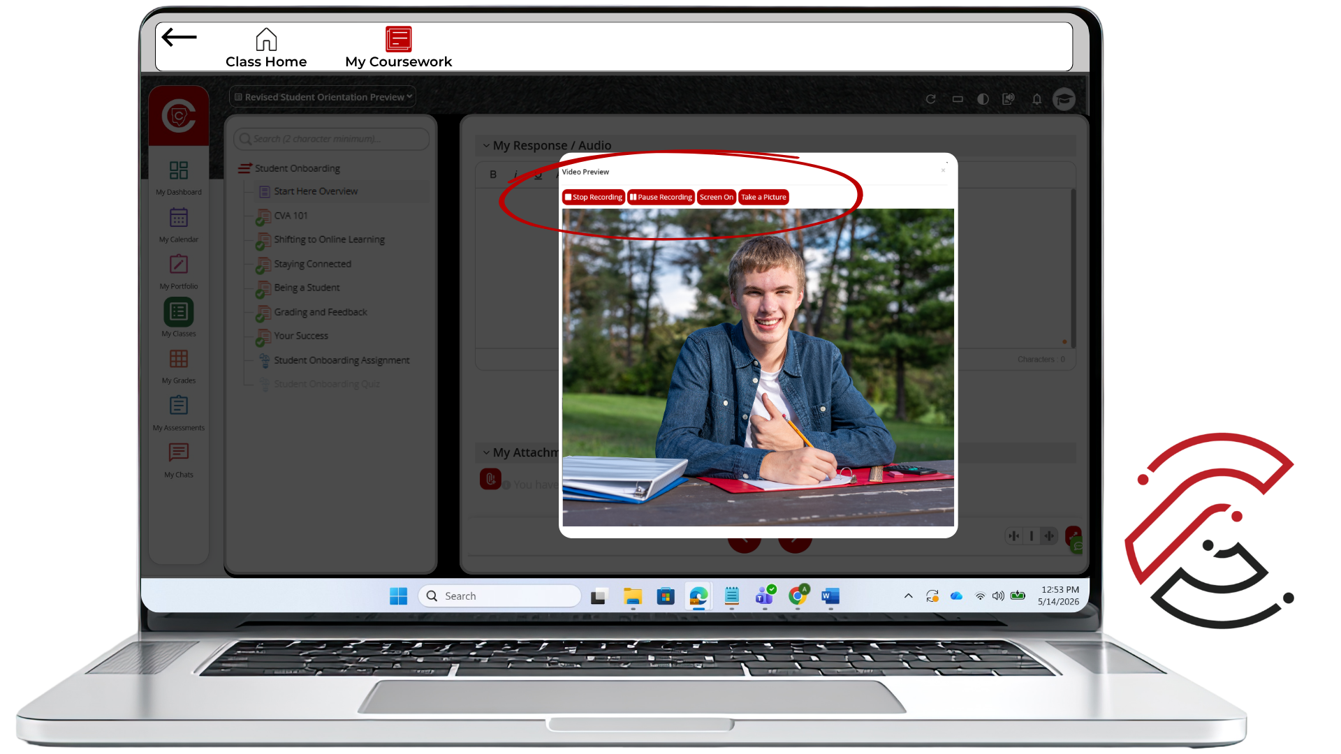 Screenshot of the video recording controls.