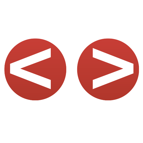 Red circular navigation buttons showing white left and right arrow symbols.