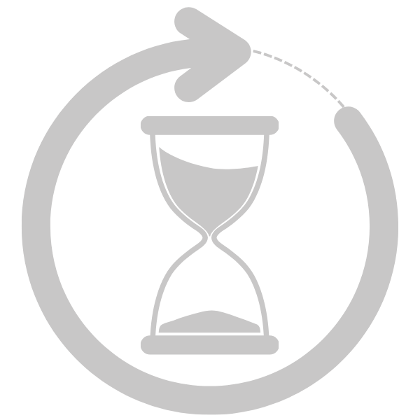 Gray hourglass icon with a circular arrow around it.