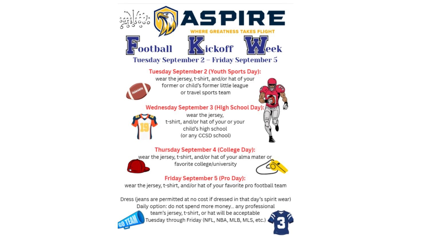 Spirit Week 9/2 to 9/5