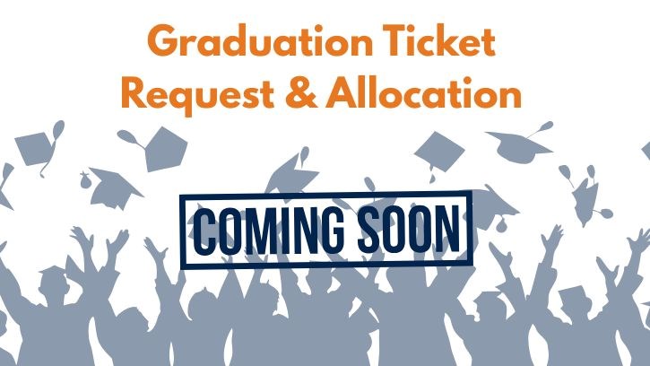Graduation Ticket Request Title Graphic with silhouette of graduates in the background