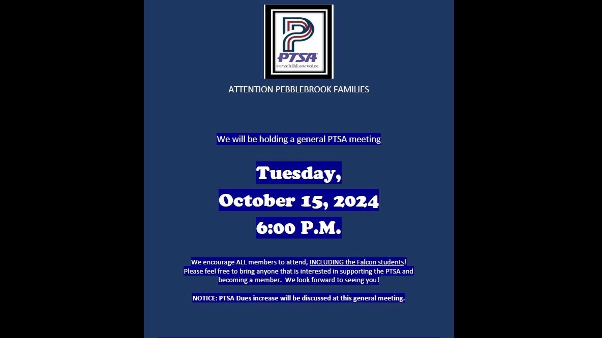 Flyer of invitation for PTSA Meeting being held on October 15, 2024