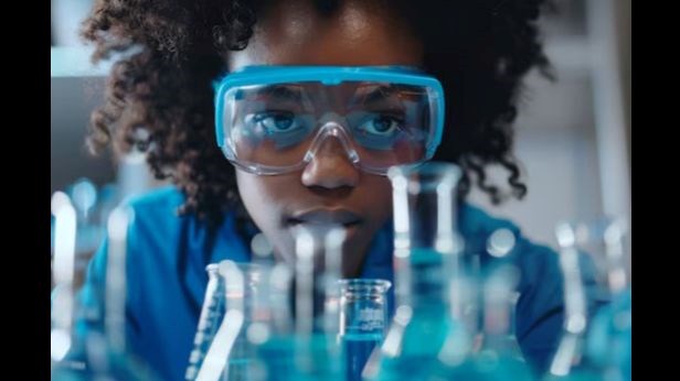 Science Student looking a lab tubes