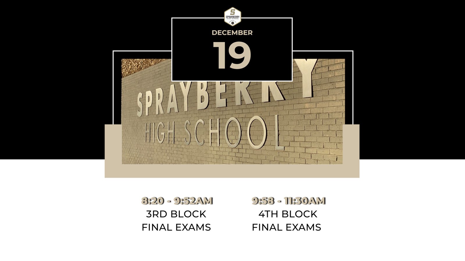 December 19, 2025 | Early Release Bell Schedule | Sprayberry High School