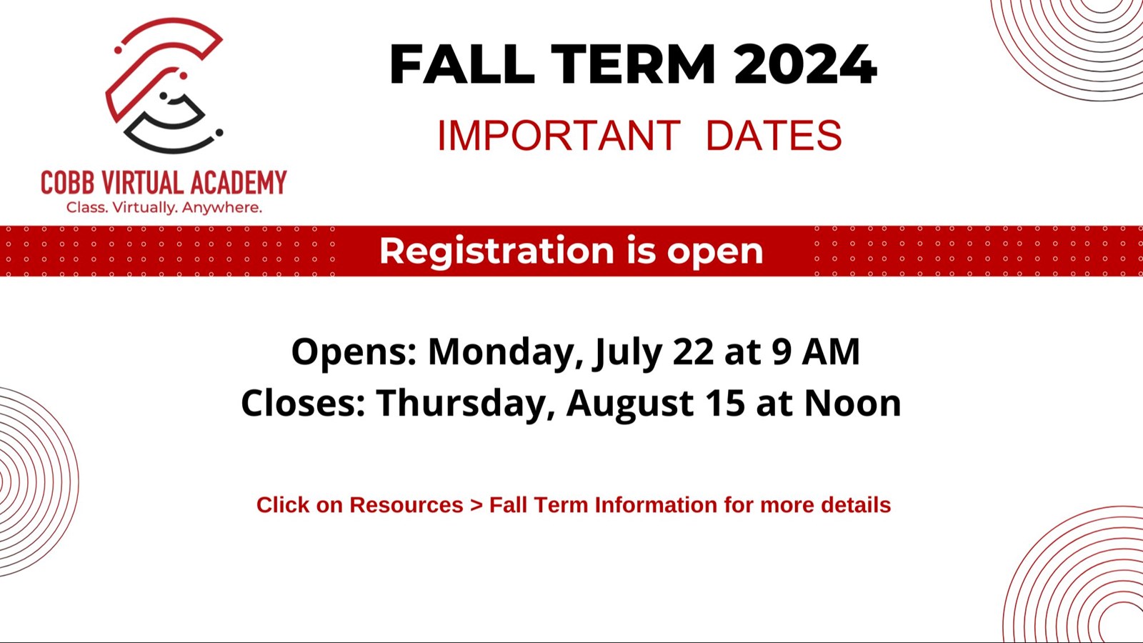 Fall Term Registration Open