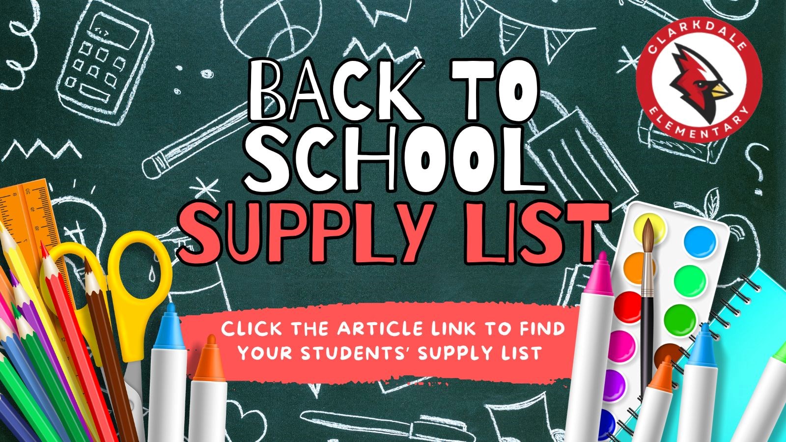 Back to school supply list with pictures of school supplies