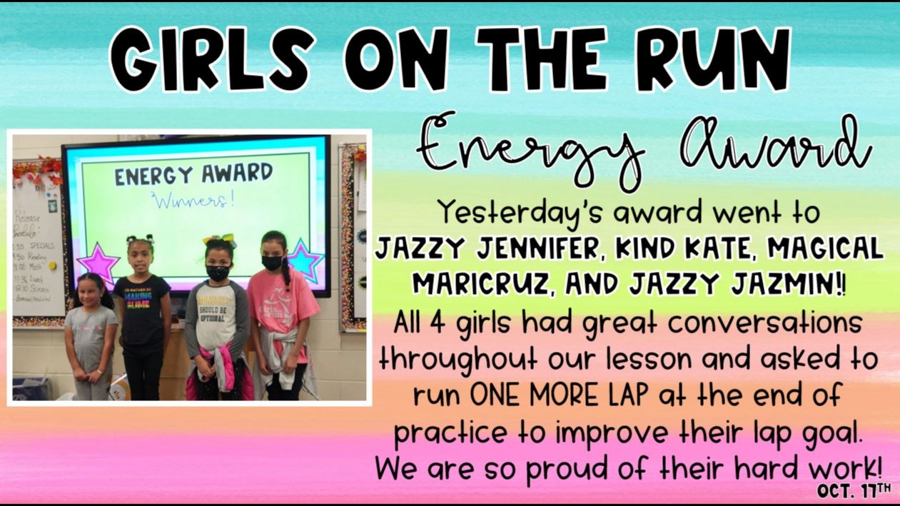 Girls on the Run Energy Award October 17