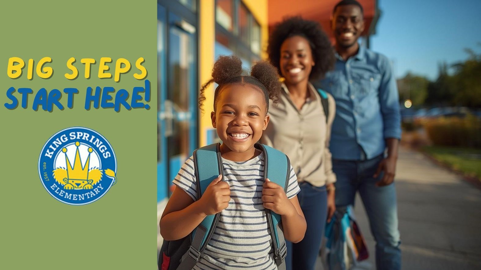 Big Steps Start Here with KSE logo and family with Kindergarten student