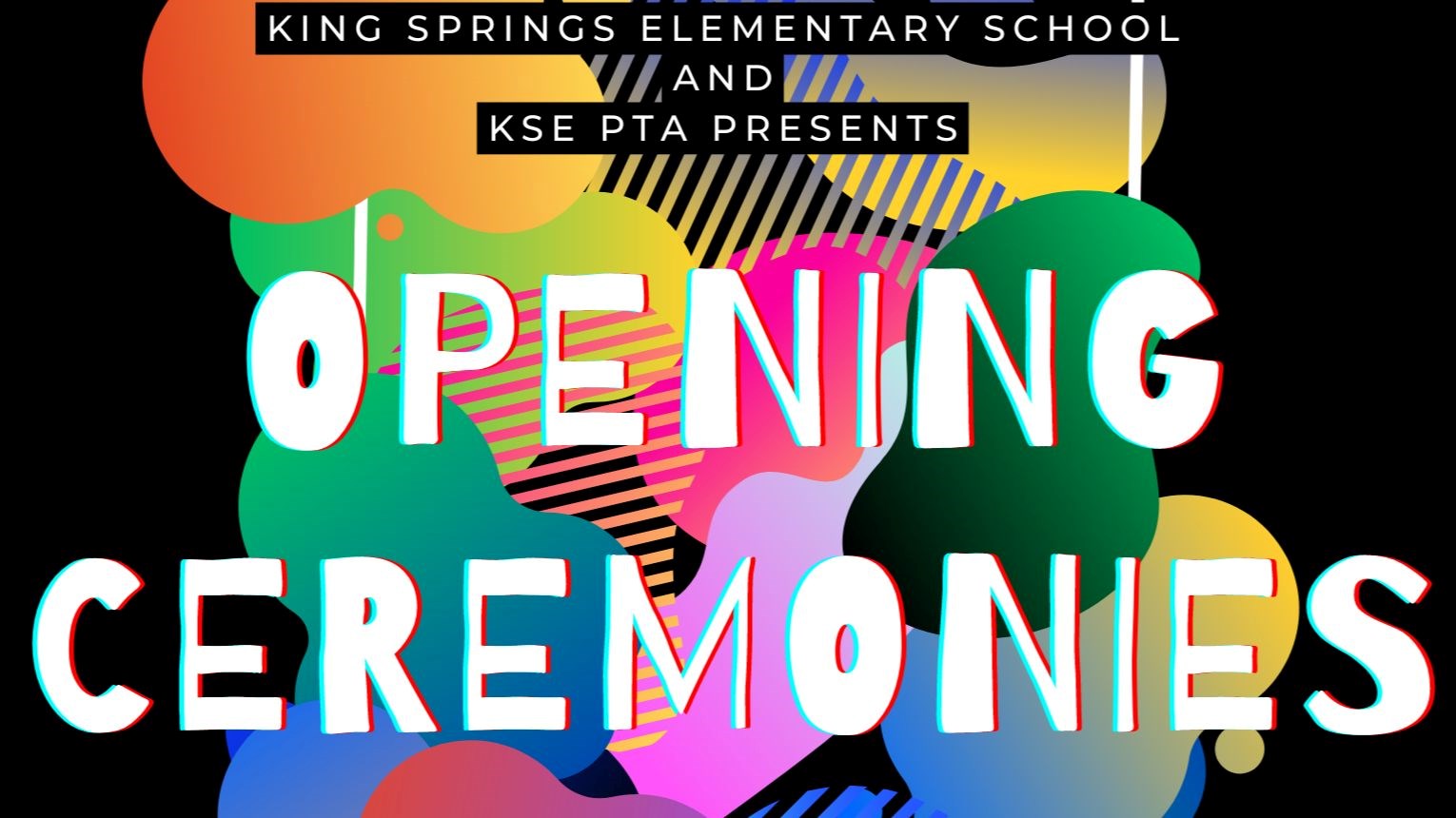 open house flyer with bright colors, opening ceremonies theme
