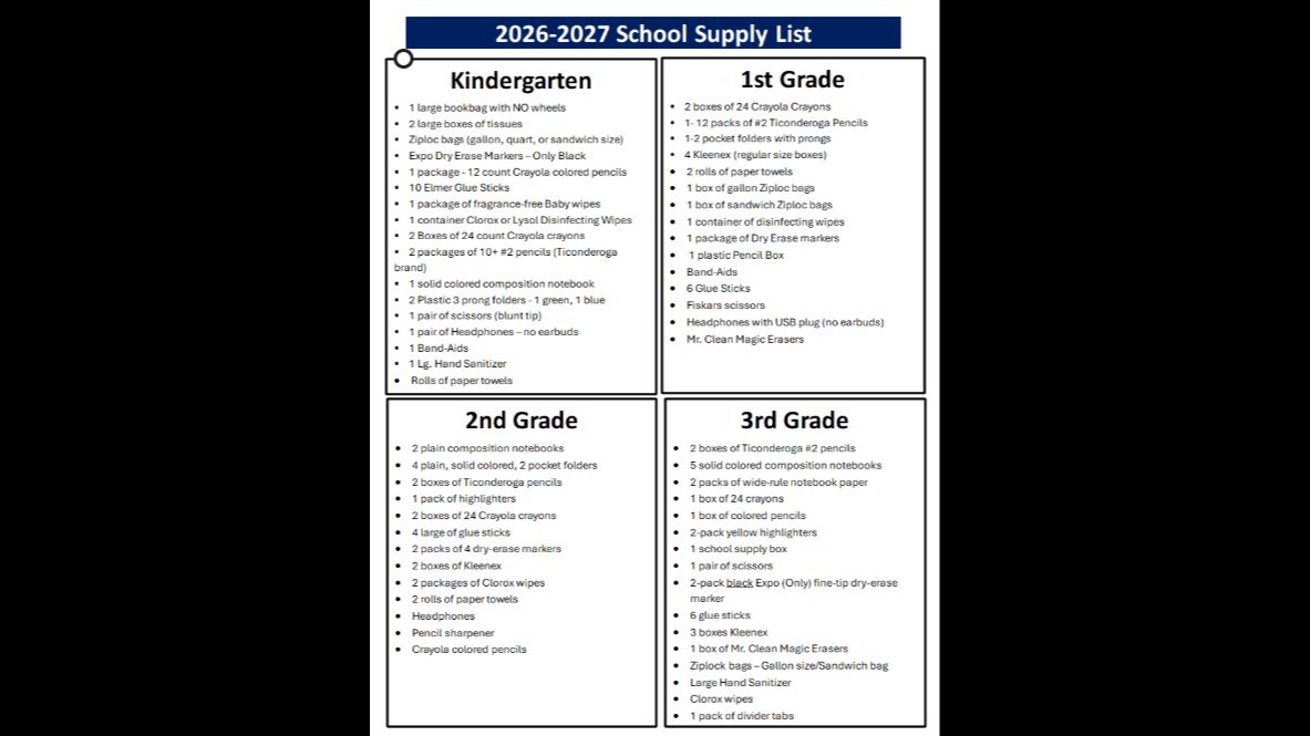2026 2027 school supply list