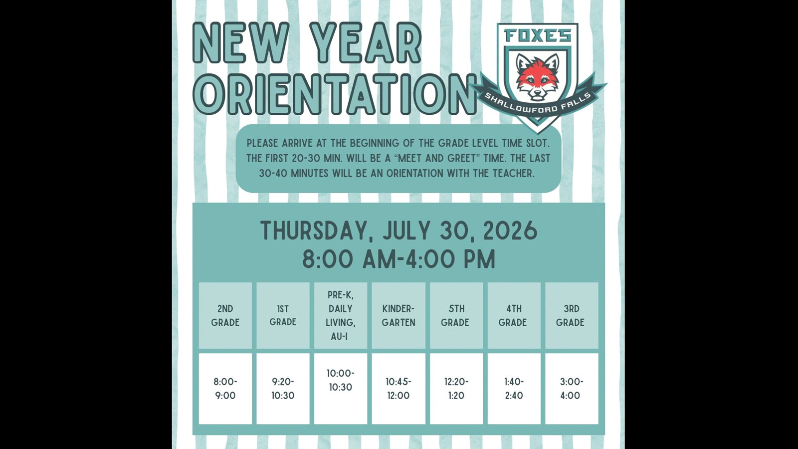 New Year Orientation Schedule
