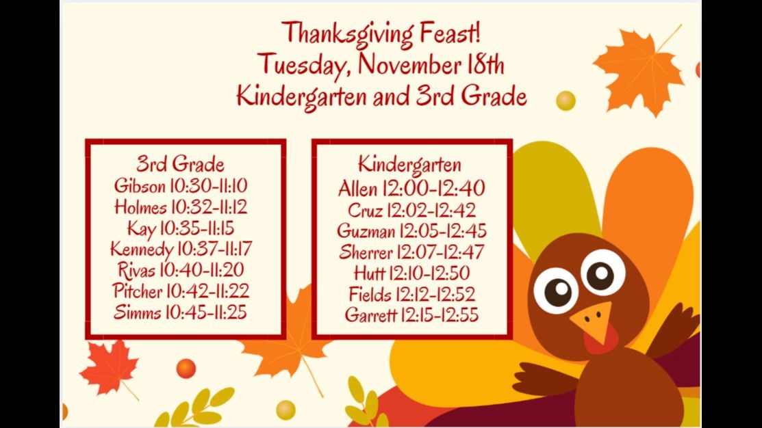 Kindergarten and 3rd Grade Feast Schedule