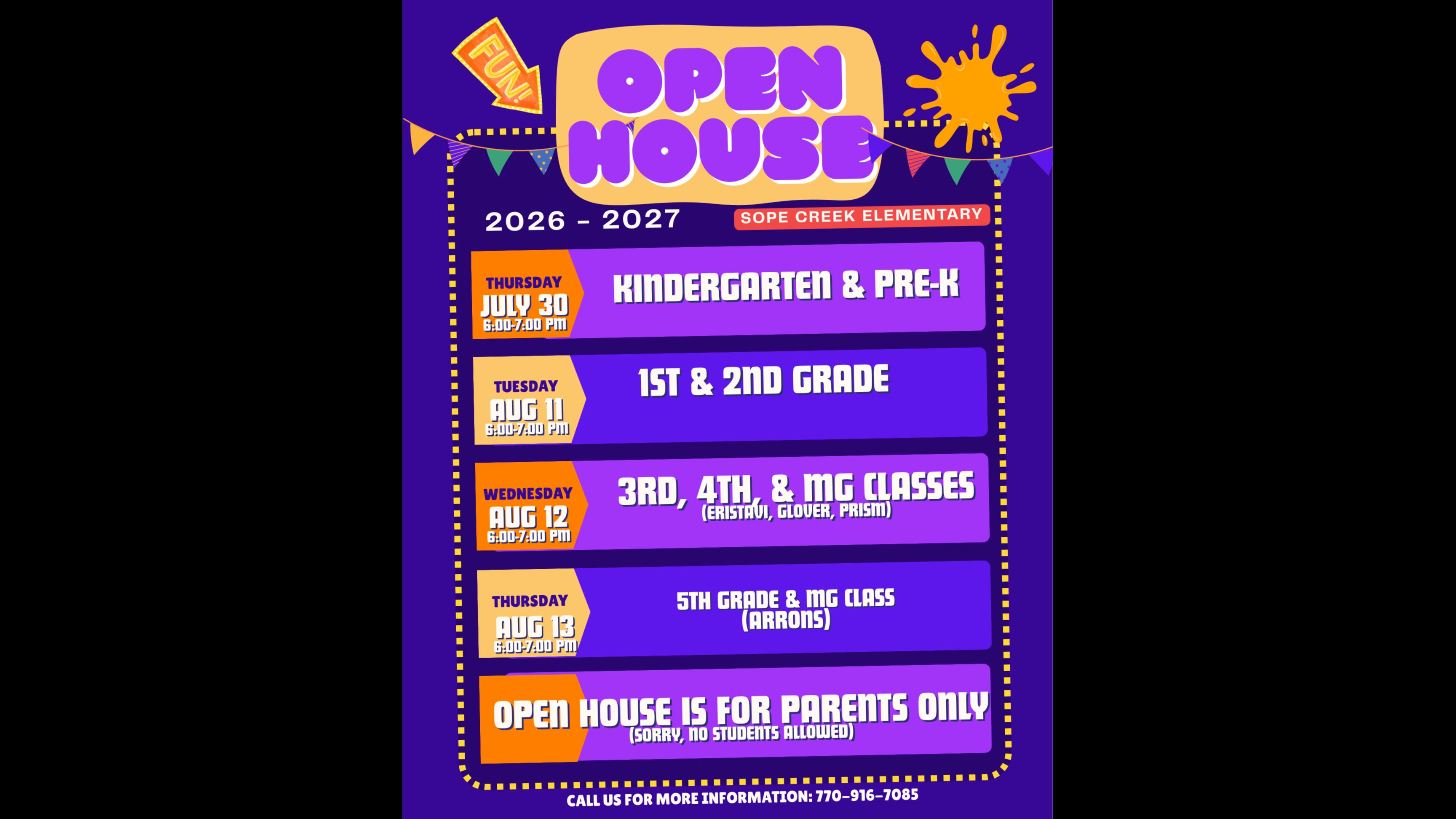 2026-2027 Open House Schedule