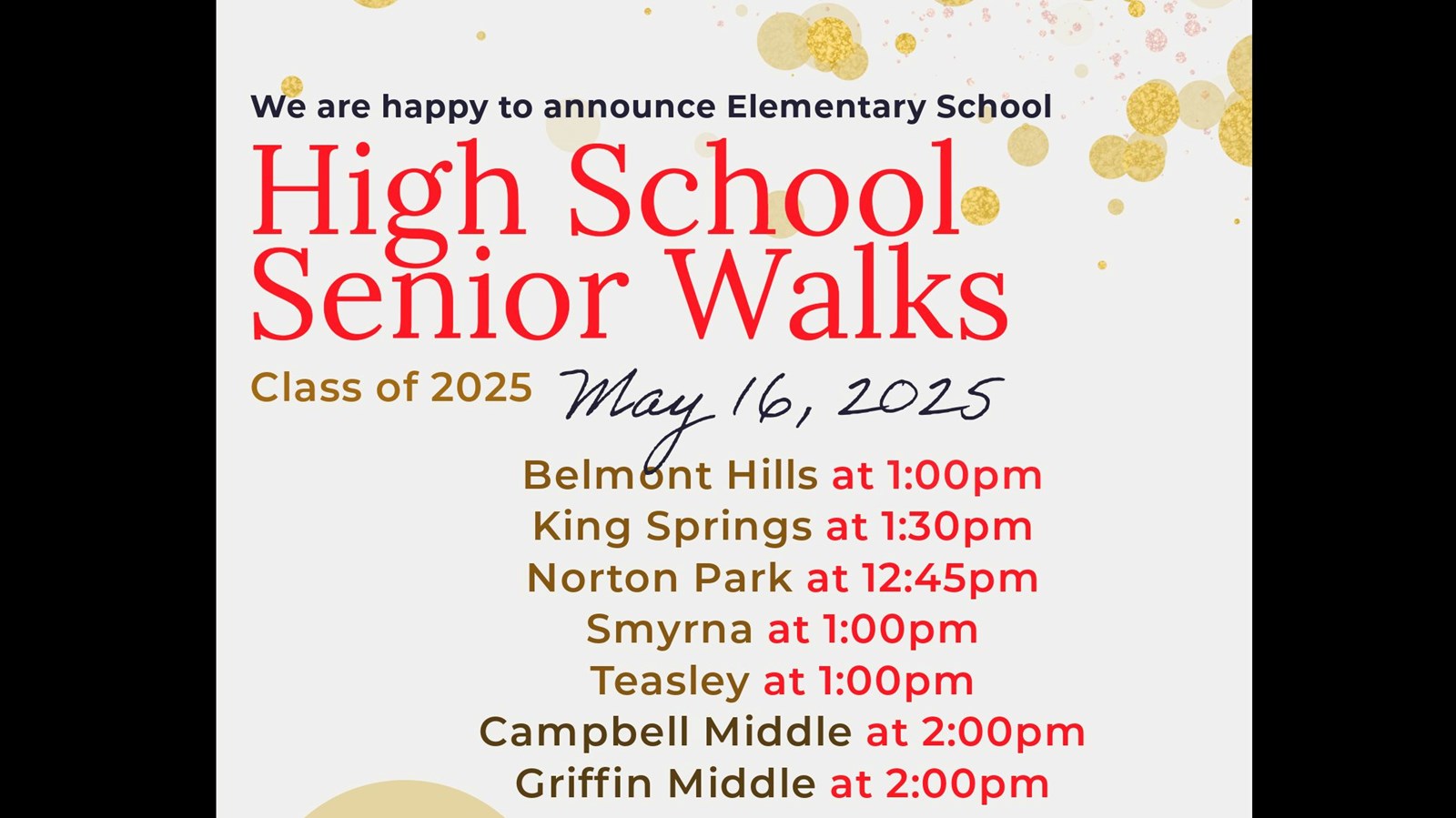 High School Senior Walk - May 16th at 1pm