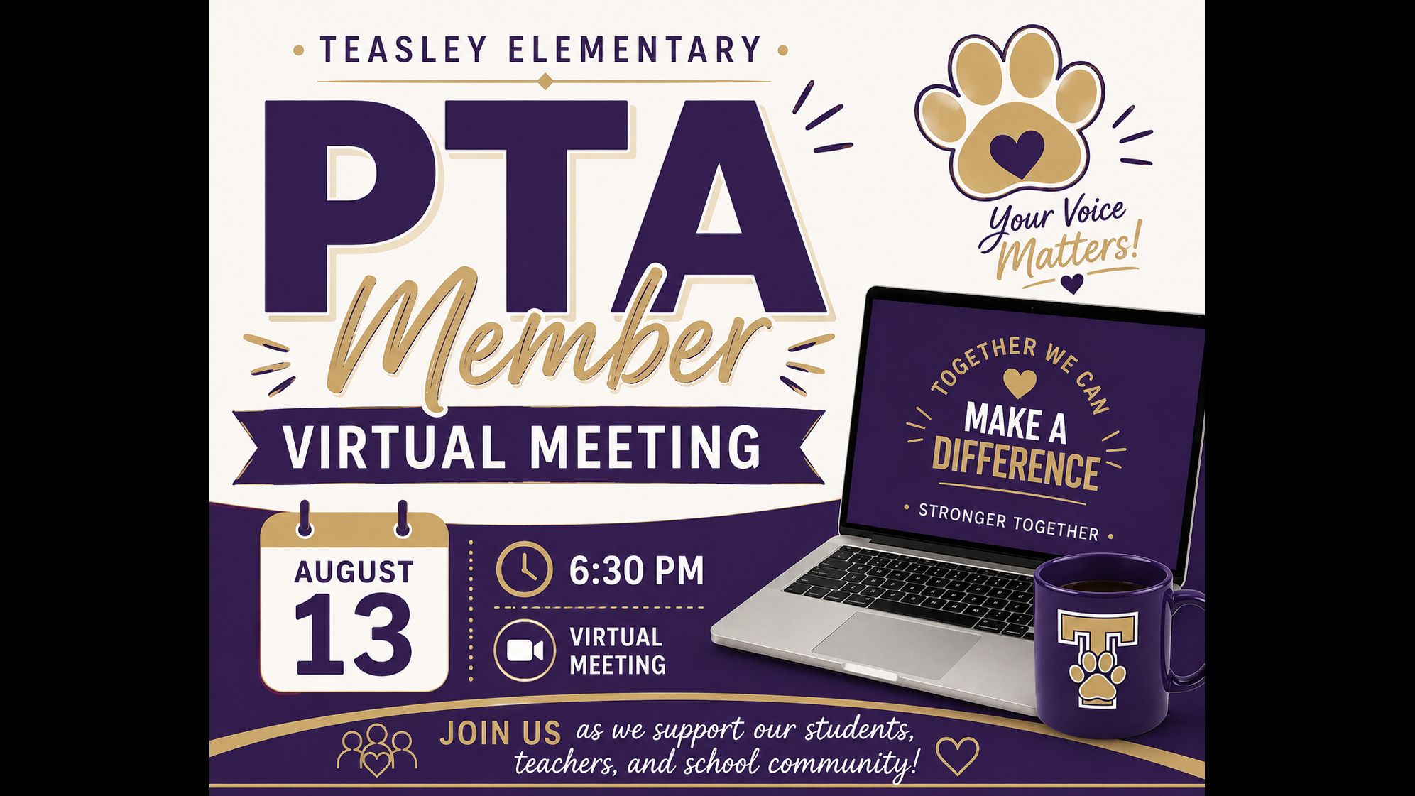 Teasley Elementary PTA Member Virtual Meeting - August 13rh