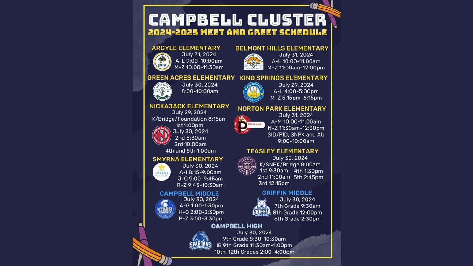 CAMPBELL CLUSTER 2024-2025 MEET AND GREET SCHEDULE 