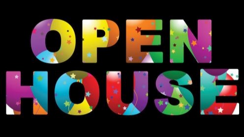 Colorful image of the words, "Open House"