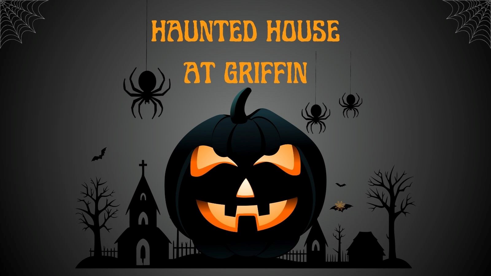 Haunted House at Griffin. Large Pumpkin with Spooky Trees