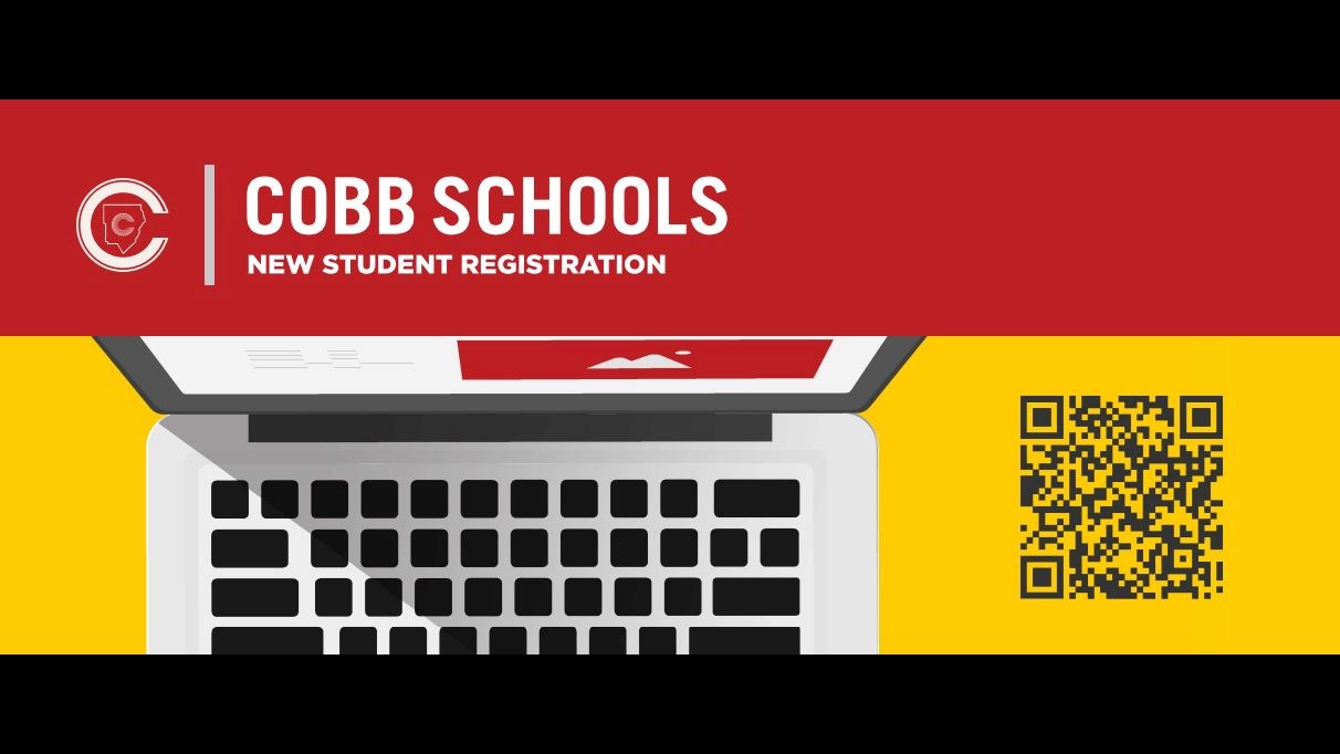 Cobb Schools New Student Registration with computer and QR Code