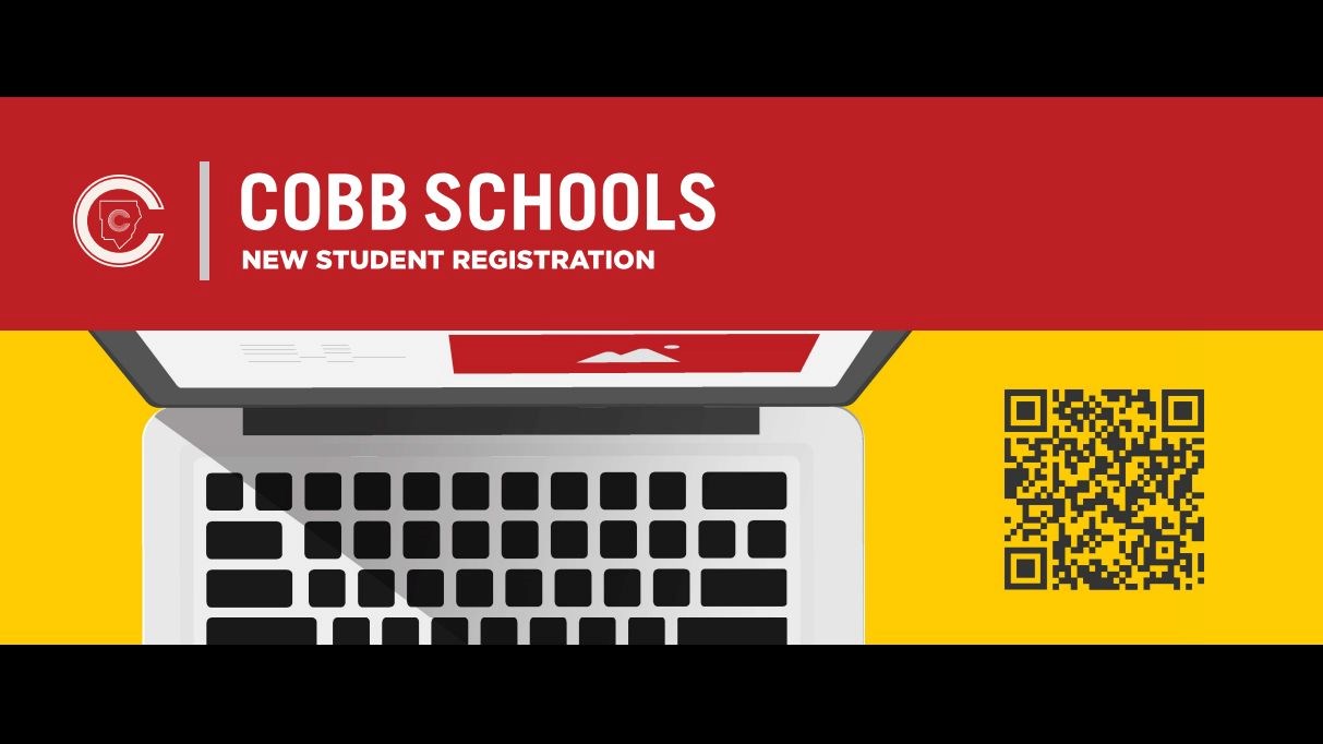 Cobb Schools New Student Registration with a computer and a QR Code