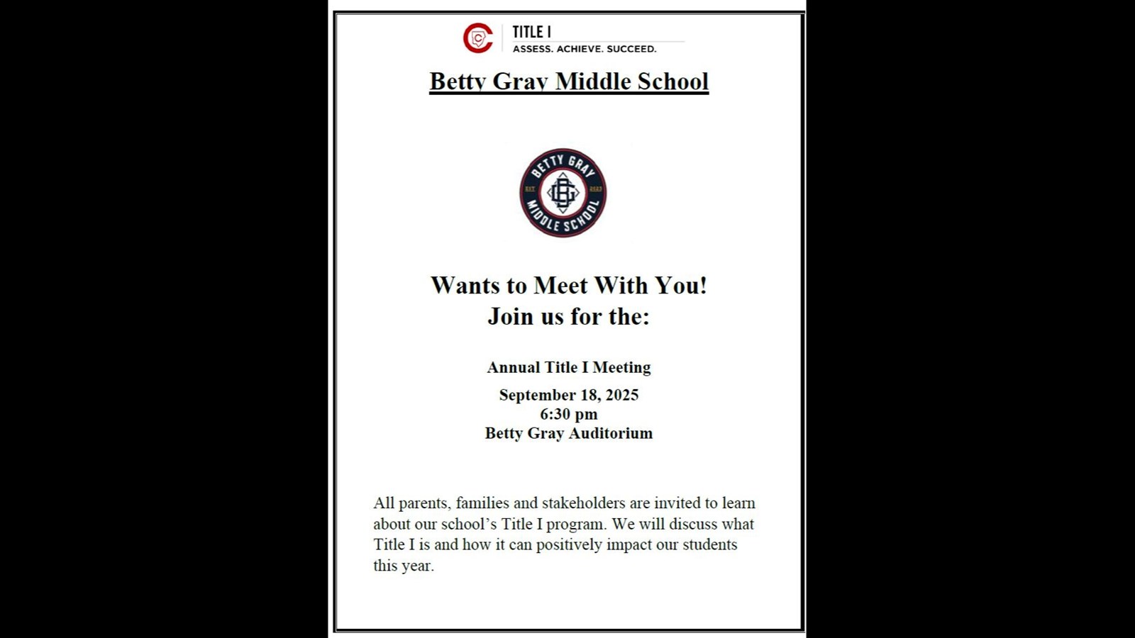 BGMS FY26 Annual Title I Meeting Invitation