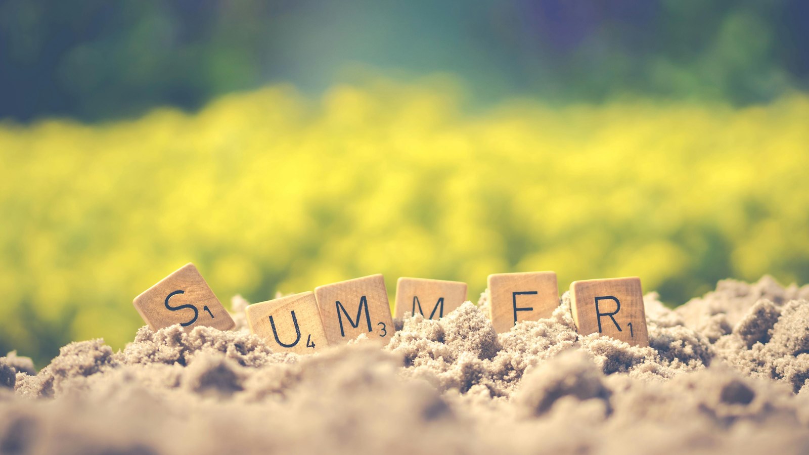summer scrabble tiles on sand