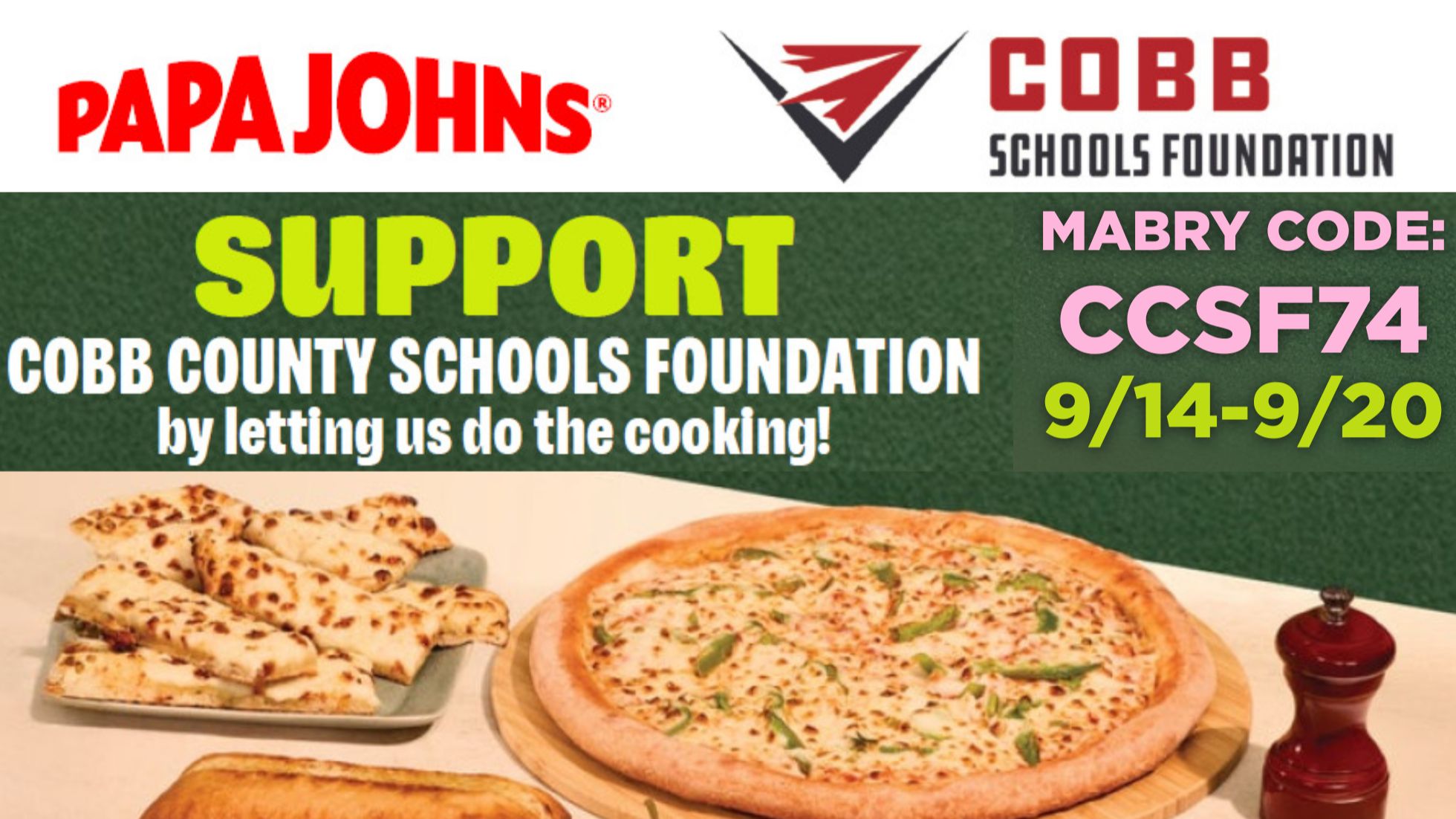 Papa Johns Fundraiser (9/14-9/20)