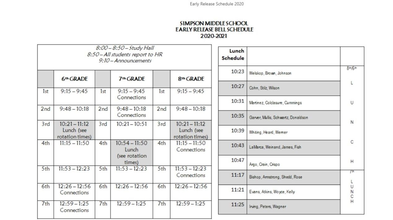 Early Release Schedule