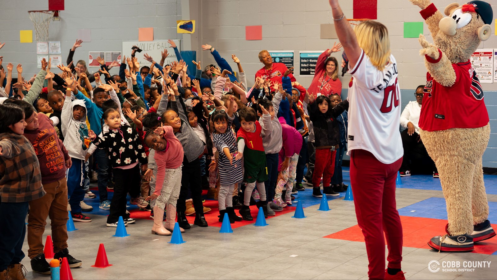 BLOOPER and the Atlanta Braves visit Milford Elementary School.